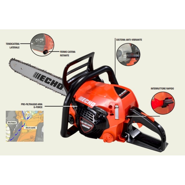 Motosega a scoppio ECHO CS-3510AC 34,4cc 1,51kW lunghezza barra 35,5 cm | Newgardenmac.com