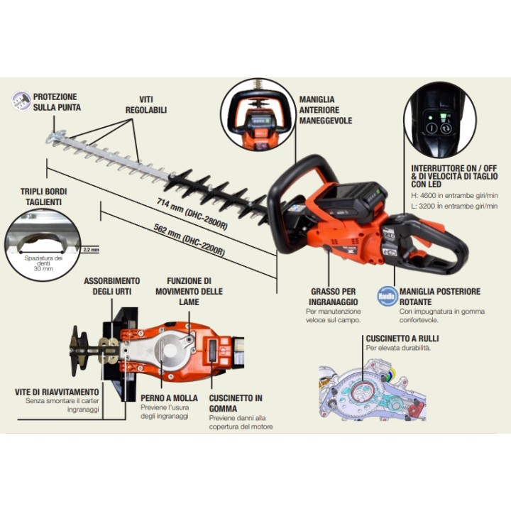 Tagliasiepi a batteria ECHO DHC-2200R 56V eForce lunghezza lama 56,2 cm | Newgardenmac.com
