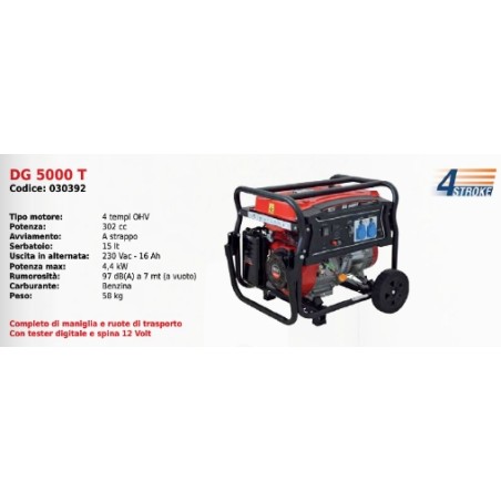 DUCAR SERIE ENDURANCE DG 5000 T Generador con motor 4 tiempos OHV 302 cc | Newgardenmac.com