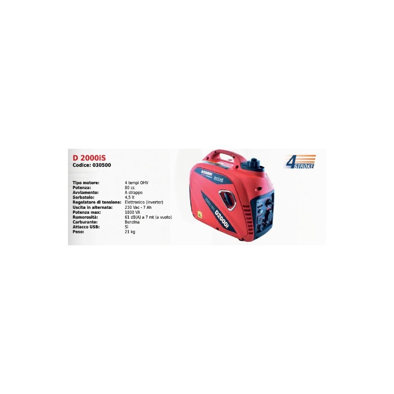 Generatore INVERTER D 2000is SERIE DUCAR con motore 4 tempi OHV 80 cc