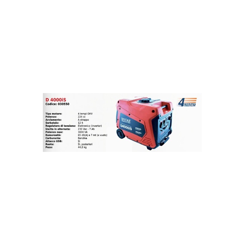 Generatore INVERTER D 4000is SERIE DUCAR con motore 4 tempi OHV 224 cc