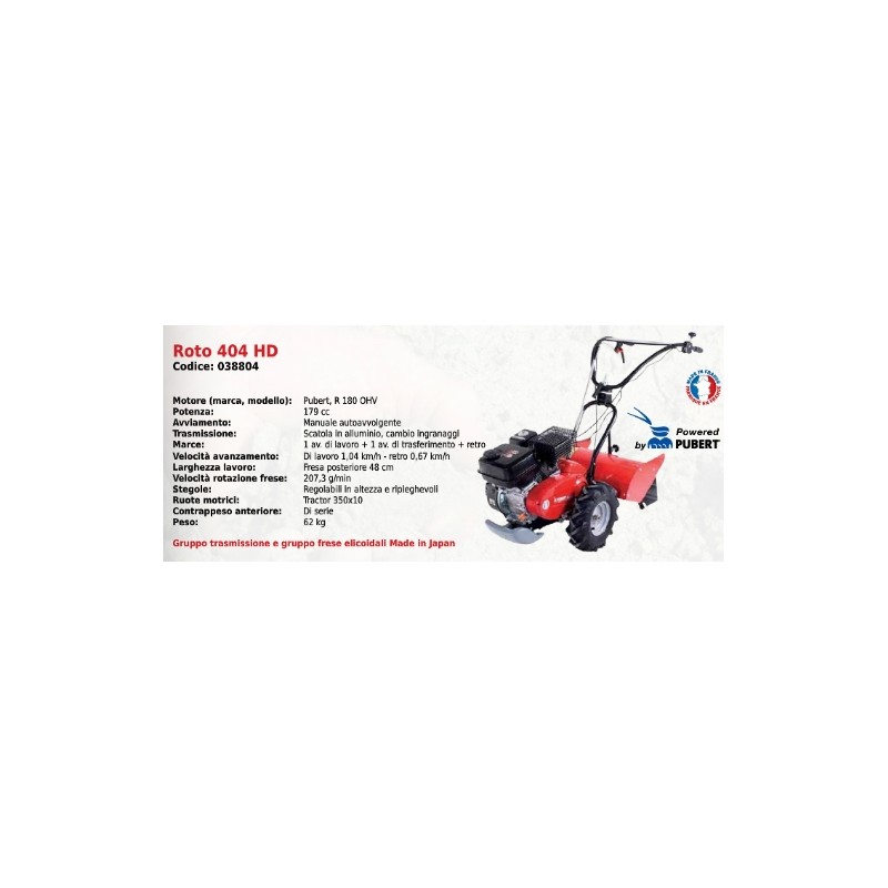 Motocoltivatore ROTO 404 HD SERIE PUBERT con motore R 180 OHV 179 cc