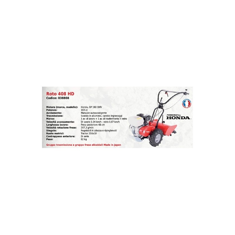 Motocoltivatore ROTO 408 HD SERIE PUBERT con motore HONDA GP 160 OHV 163 cc