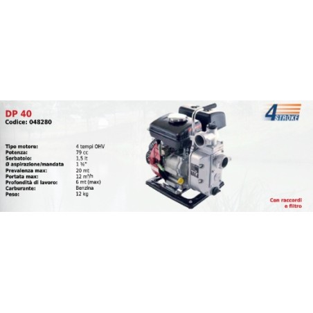 Motopompa a scoppio DP 40 SERIE DUCAR con motore 4 tempi OHV 79 cc | Newgardenmac.com