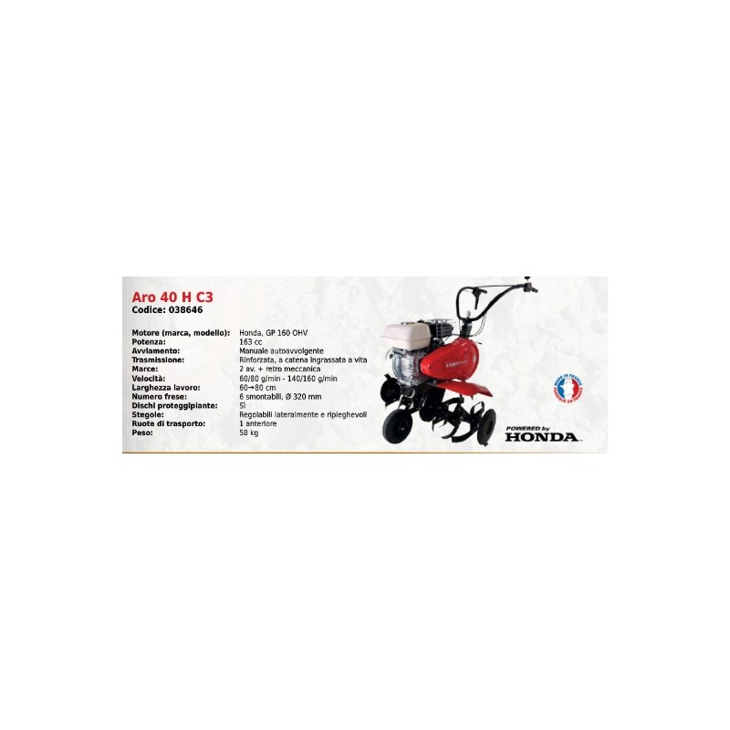 Motozappa ARO 40 H C3 SERIE PUBERT con motore HONDA GP 160 OHV 163 cc