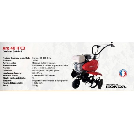 Motoazada ARO 40 H C3 SERIE PUBERT con motor HONDA GP 160 OHV 163 cc | Newgardenmac.com