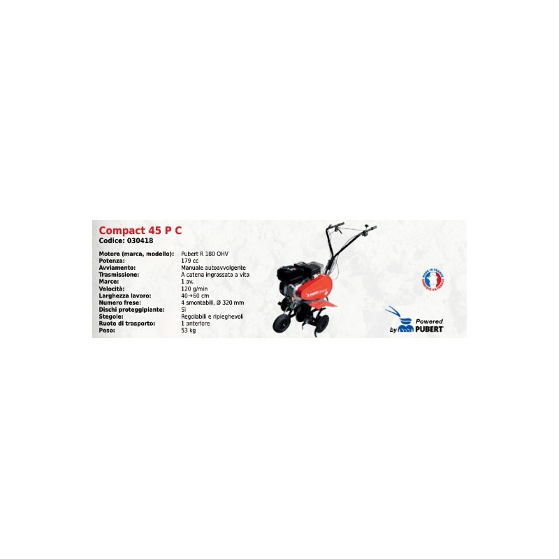 COMPACT 45 P C SERIE Bineuse PUBERT avec moteur PUBERT R 180 OHV 179 cc