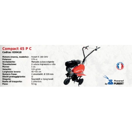 COMPACT 45 P C SERIE PUBERT Motorhacke mit Motor PUBERT R 180 OHV 179 cc | Newgardenmac.com