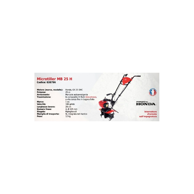 MICROTILLER MB 25 H SERIE PUBERT houe rotative avec moteur HONDA GX 25 OHC 25 cc