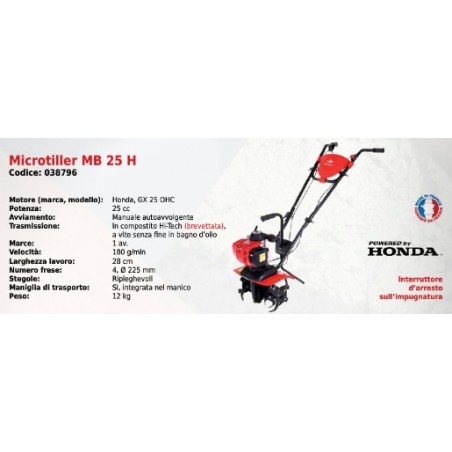 MICROTILLER MB 25 H SERIE PUBERT houe rotative avec moteur HONDA GX 25 OHC 25 cc | Newgardenmac.com