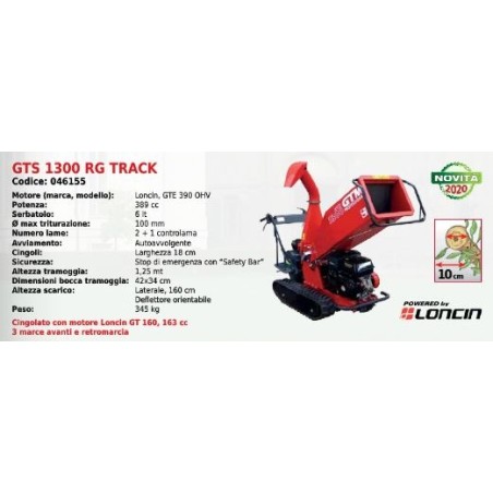 Professional tracked biochipper GTM GTS 1300 RG TRACK cutting diameter 10 cm | Newgardenmac.com