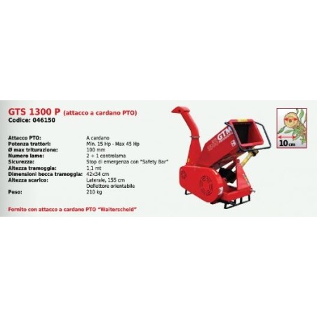 GTS 1300 P P SERIES GTM biochipper professionnel sur chenilles avec fixation de l'arbre à cardan | Newgardenmac.com