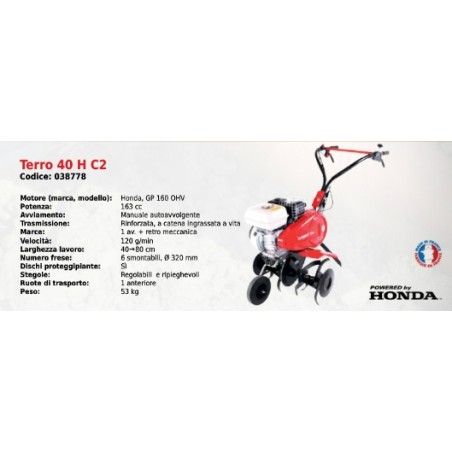 Motozappa TERRO 40 H C2 SERIE PUBERT con motore HONDA GP 160 OHV 163 cc | Newgardenmac.com