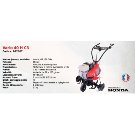 Motoazada VARIO 40 H SERIE C3 PUBERT con motor HONDA GP 160 OHV 163 cc | Newgardenmac.com