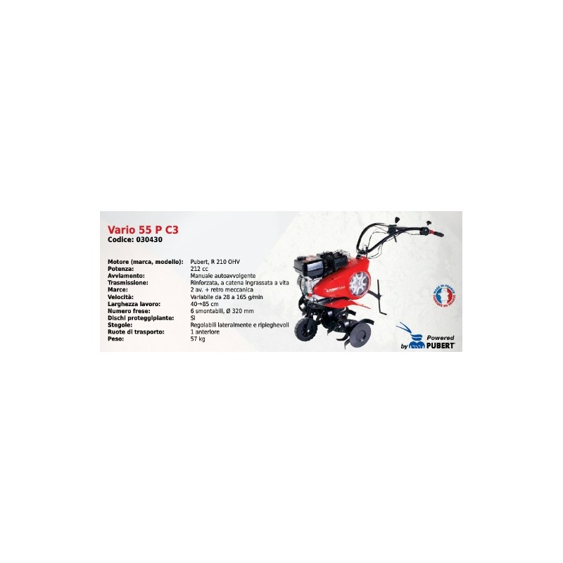 VARIO 55 P C3 SERIE PUBERT houe rotative avec moteur PUBERT R 210 OHV 212 cc