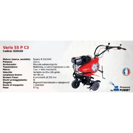 VARIO 55 P C3 SERIE PUBERT houe rotative avec moteur PUBERT R 210 OHV 212 cc | Newgardenmac.com