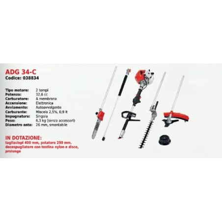 Multitool COMBI ATTILA ADG 34-C with accessories single handle 32.6 cc | Newgardenmac.com