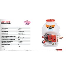 Pulverizador de mochila ATTILA ASP2515 motor de 2 tiempos 25,4cc depósito de líquido de 15lt | Newgardenmac.com