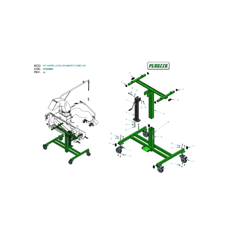 Carrello per aggancio e sgancio aspiratore ORIGINALE PERUZZO TURBO 400