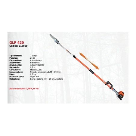 Telescopic pruner GREEN LINE GLP 420 with 2-stroke engine 26cc electronic ignition | Newgardenmac.com