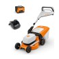 STIHL RMA248T 36V battery-powered lawnmower, 46cm cutting width, 4-in-1 52-liter grass catcher, self-propelled