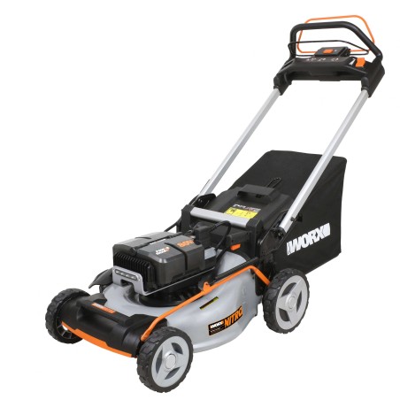 Tondeuse à gazon sans fil WORX WG761E avec 4 batteries de 4,0 Ah et chargeur à 4 glissières | Newgardenmac.com