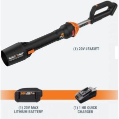 WORX WG543E cordless blower with 20 V 4.0 Ah battery and rapid charger