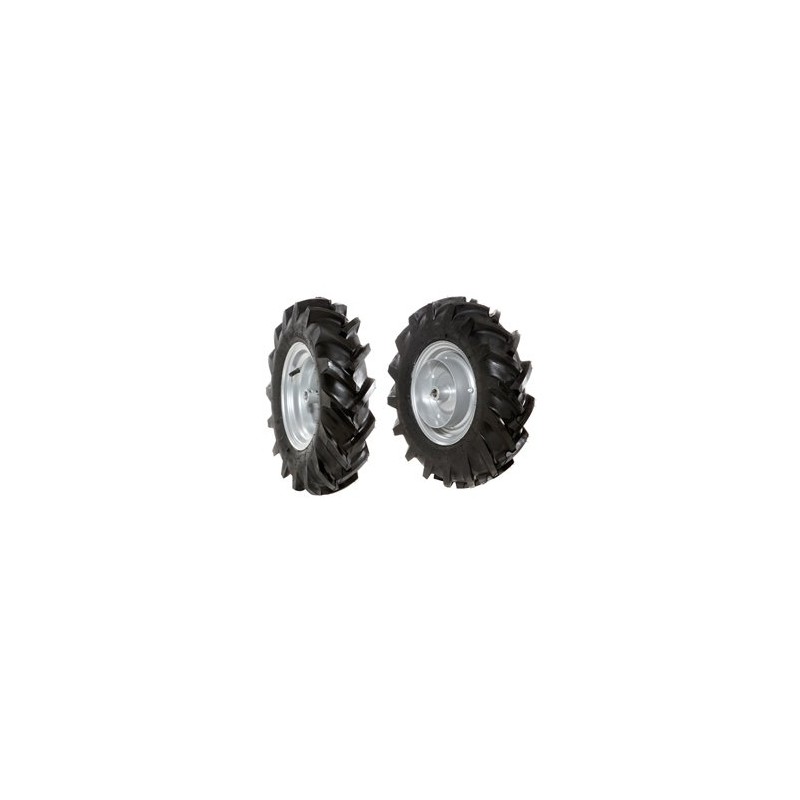 Pair of 4.00-8 tyred wheels with fixed disc for walking tractor NIBBI BRIK 1 BRIK 3