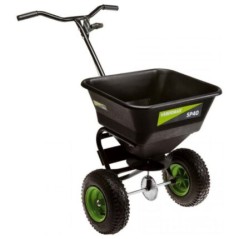 Esparcidora de abono giratoria profesional VERDEMAX con ruedas neumáticas 40 l | Newgardenmac.com