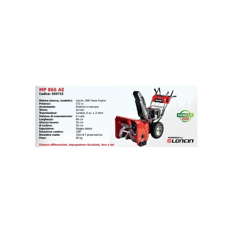 MAORI Snow thrower MP 866 AE with LONCIN OHV SNOW ENGINE 212 cc