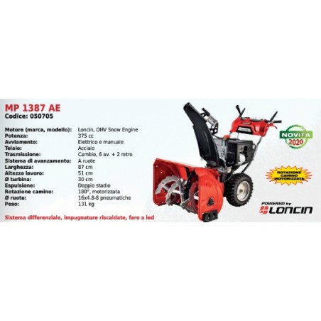 Snow thrower MP 1387 AE MAORI SERIES with LONCIN OHV SNOW ENGINE 375 cc | Newgardenmac.com