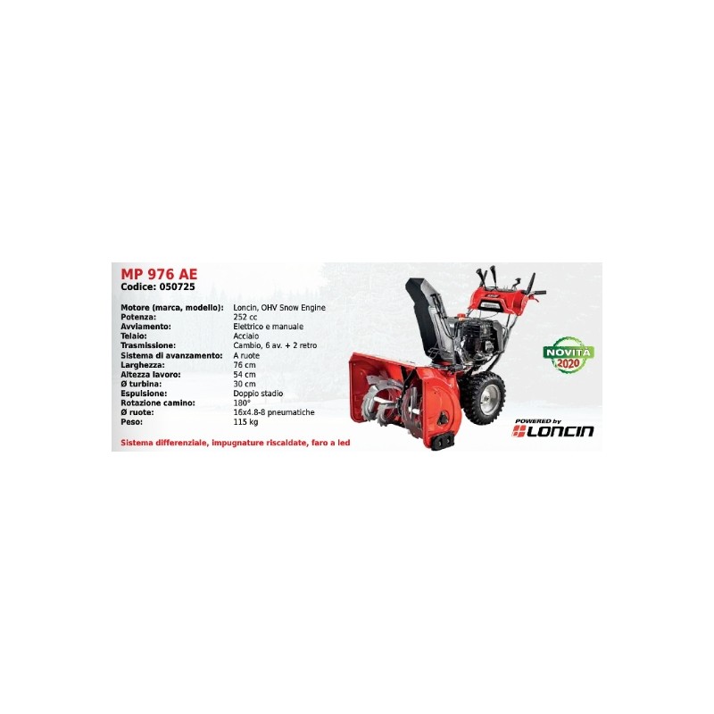 Spazzaneve MP 976 AE MAORI con motore LONCIN OHV SNOW ENGINE 252 cc