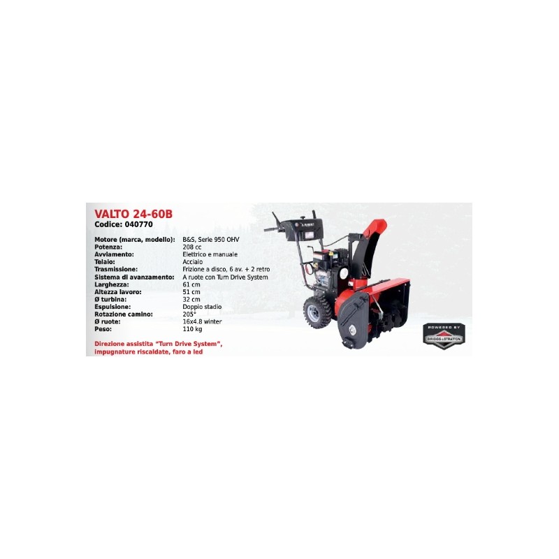 Snow thrower VALTO 24-60B PUBERT SERIES with B&S 950 OHV 208 cc engine