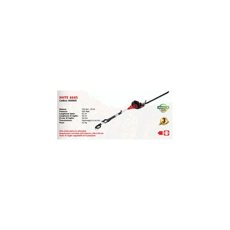 NHTE 4645 NOVATEC electric telescopic hedge trimmer with 230 V 450 W motor