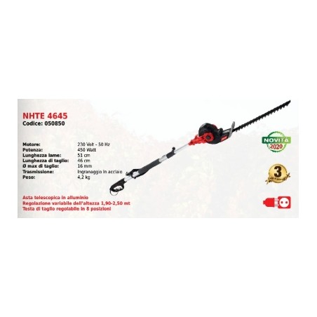 NHTE 4645 NOVATEC electric telescopic hedge trimmer with 230 V 450 W motor | Newgardenmac.com