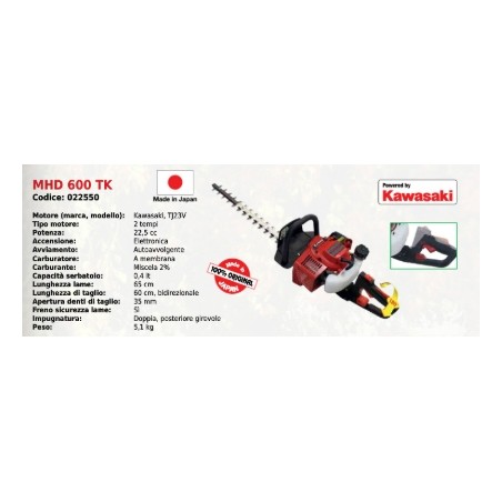 MAORI MHD 600 TK Heckenschere mit KAWASAKI TJ23V 2-Takt-Motor 22,5 ccm | Newgardenmac.com