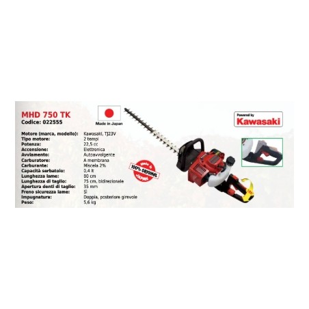 MAORI MHD 750 TK hedge trimmer with KAWASAKI TJ23V 2-stroke 22.5 cc engine | Newgardenmac.com