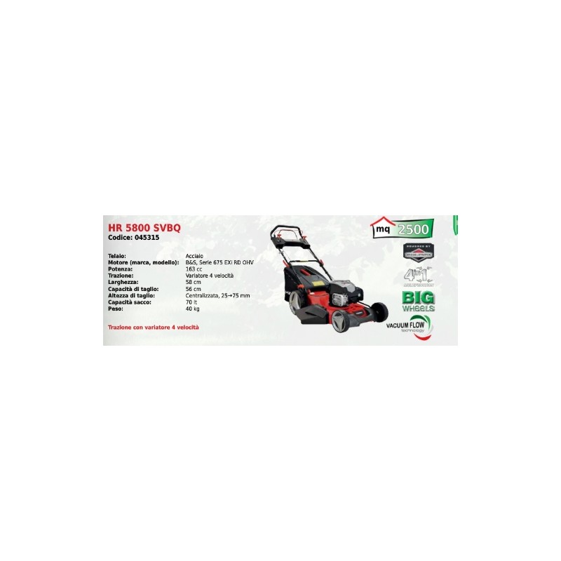 Tosaerba in acciaio HARRY HR 5800 SVBQ motore B&S SERIE 675 EXi RD 163 cc