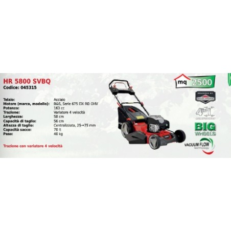 HARRY HR 5800 SVBQ cortacésped de acero con motor B&S SERIES 675 EXi RD 163 cc | Newgardenmac.com