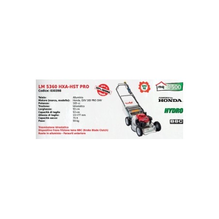 LM 5360 KAAZ HXA-HST PRO Aluminium-Rasenmäher mit HONDA GXV160PRO 163 cm³ Motor | Newgardenmac.com