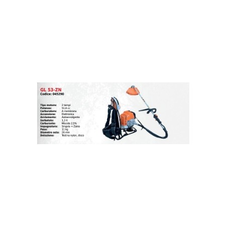 Desbrozadora de mochila GREEN LINE GL 53-ZN con motor 2T 51.6 cc diámetro eje 26 mm | Newgardenmac.com