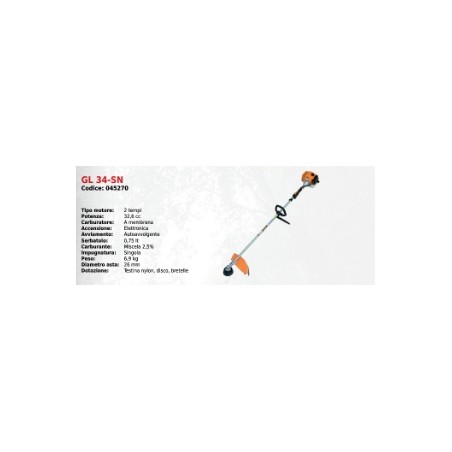 Single handle brushcutter GL34-SN GREEN LINE with 2T 32.6 cc engine | Newgardenmac.com