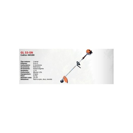 Single handle brushcutter GL53-SN GREEN LINE with 2-stroke 51.6 cc engine | Newgardenmac.com