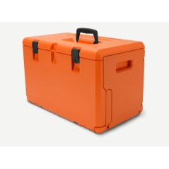 Robust orange plastic transport box for HUSQVARNA chainsaws | Newgardenmac.com