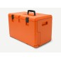 Robust orange plastic transport box for HUSQVARNA chainsaws