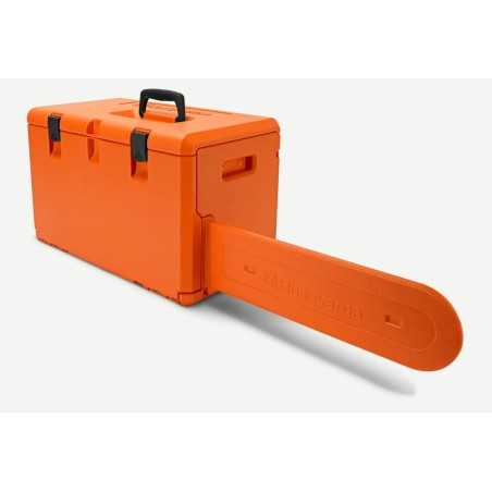 Robusta caja de transporte de plástico naranja para motosierras HUSQVARNA