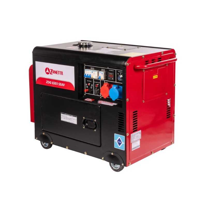Generador diésel silencioso ZANETTI ZDG6503SEAV de 418 cc, monofásico, trifásico, 230 V, 400 V