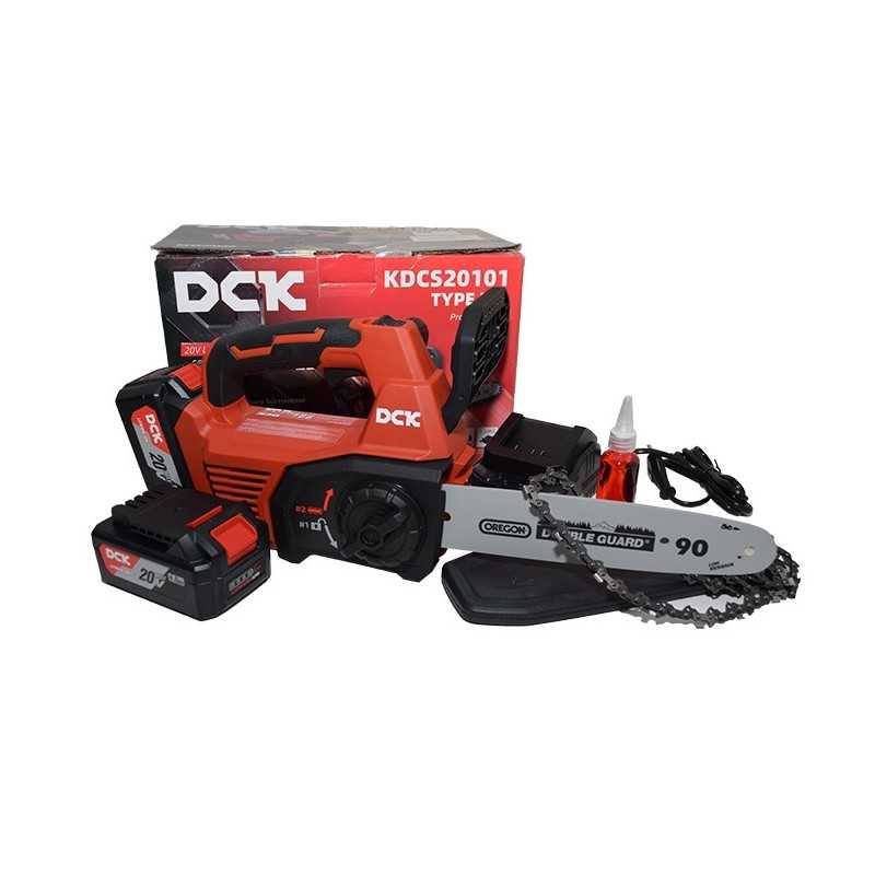 Tronçonneuse à batterie DCK KDCS20101 20 V, guide-chaîne de 25 cm, avec 2 batteries et chargeur