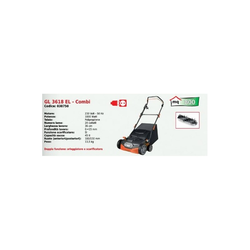 Electric scarifier GREEN LINE GL 3618 36 cm motor 230 Volt-50Hz 1800Watt