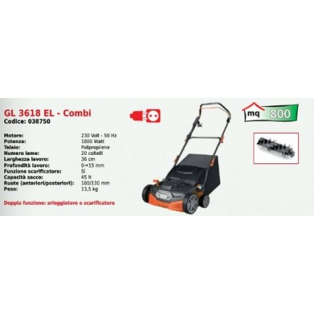 Scarificateur électrique GREEN LINE GL 3618 36 cm moteur 230 Volt-50Hz 1800Watt | Newgardenmac.com